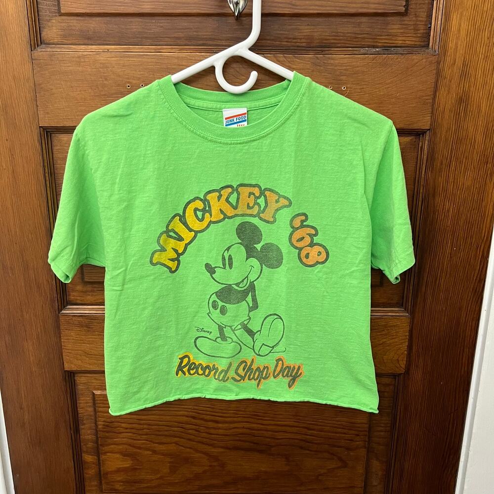 JUNK FOOD Cropped Disney Mickey Mouse 68 Musique LP Vintage XS T-Shirt